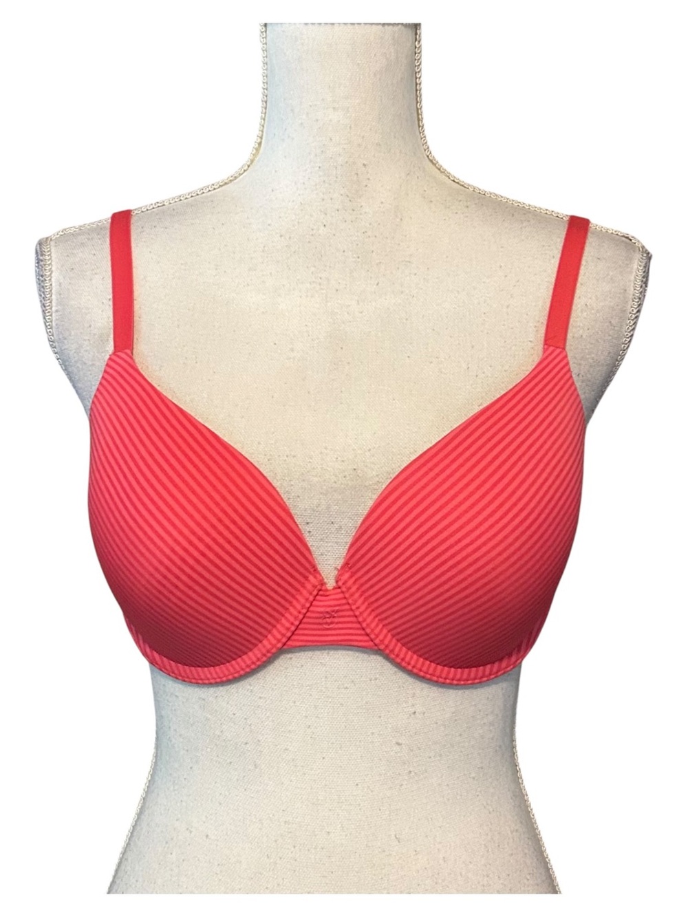 Victoria’s Secret Uplift Semi Demi‎ Striped Bra SZ 34D in Red Pink